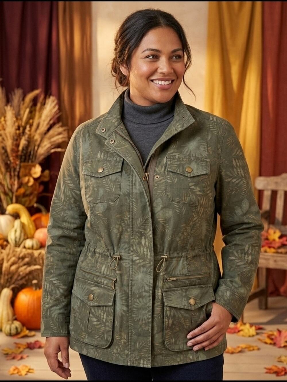L.L. Bean Freeport Field Utility Cotton Jacket, Floral Camo Print, Size XL